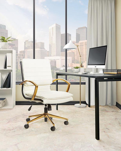 FL23591G - Office Star Modern Mid-Back Faux Leather Office Chair w/ Gold Arms & Base