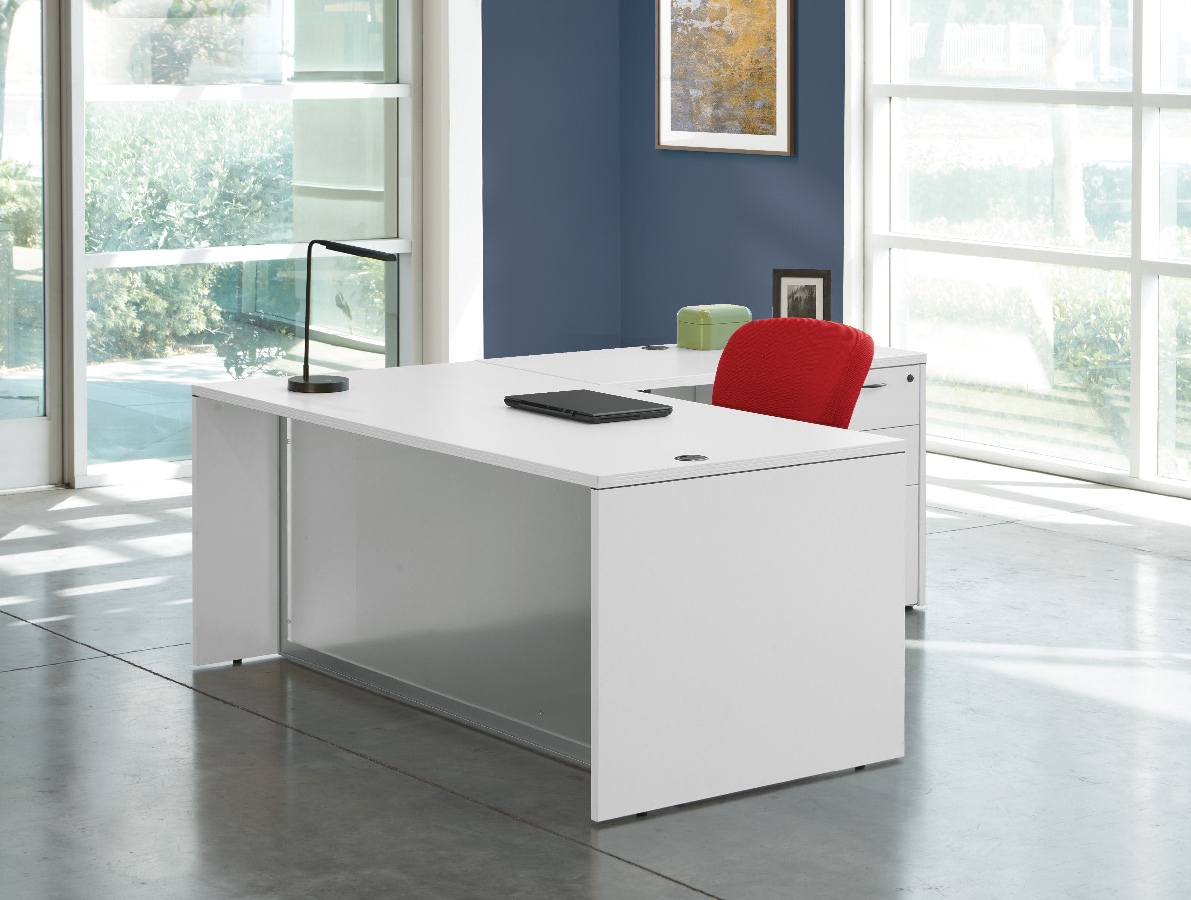 NAPTYP29G - Napa 'L' Shape Desk w/Glass Modesty Panel  by OSP