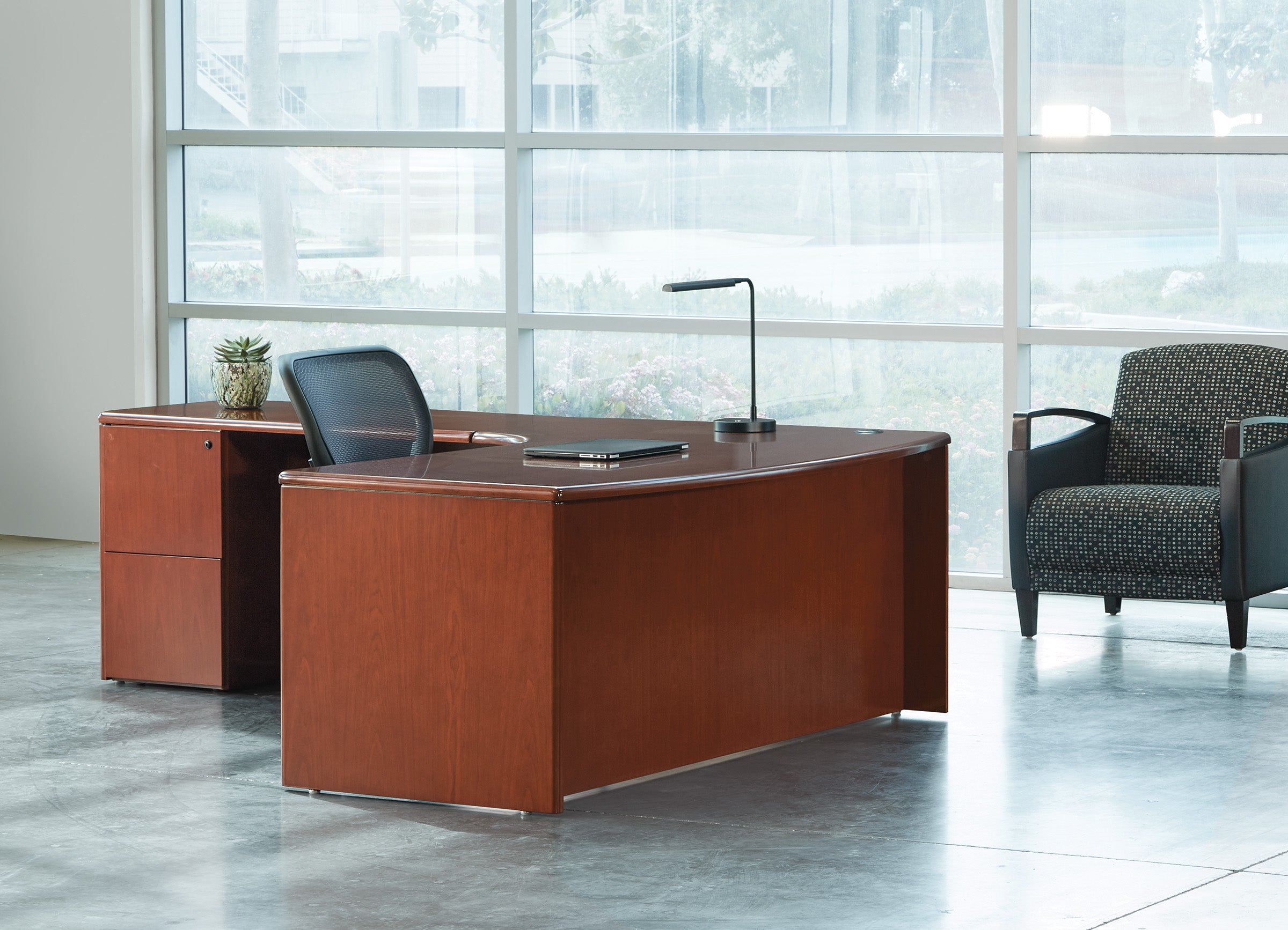 SON-TYP10 - Sonoma 'L' Shape Bow Front Office Desk w/ Inner Curve by OSP