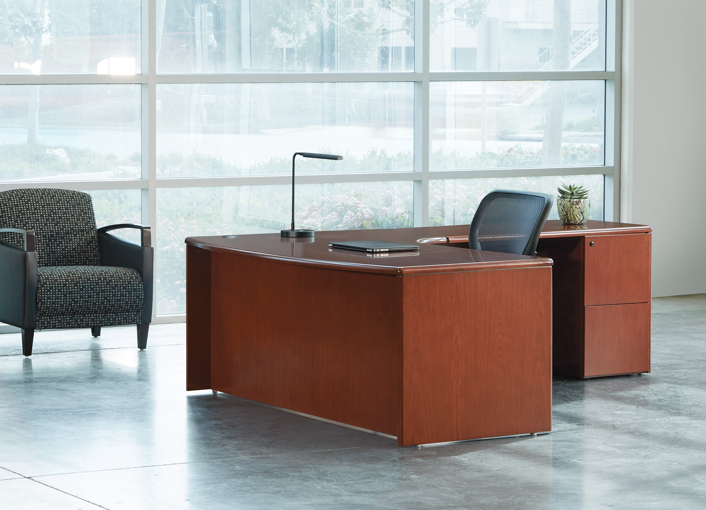 SON-TYP10 - Sonoma 'L' Shape Bow Front Office Desk w/ Inner Curve by OSP