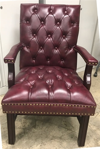 A55574L Leather Traditional High Back Visitors Chair w/Padded Arms