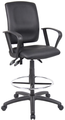 Boss Office Products Multi-Function LeatherPlus Drafting Stool with Loop  Arms in Black