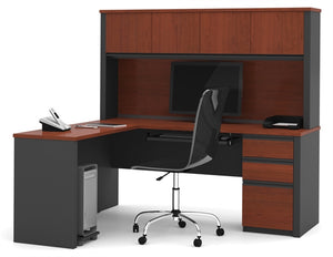 99872 Prestige L-Shaped Desk w/One Pedestal and Hutch
