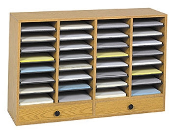 9494 Wood Adjustable Literature Organizer, 32 Comp W/Drawers