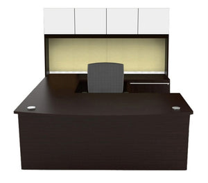 VL-679N Verde 'U' Shaped Office Desk W/ Lateral Pedestal & Hutch, Bow Front