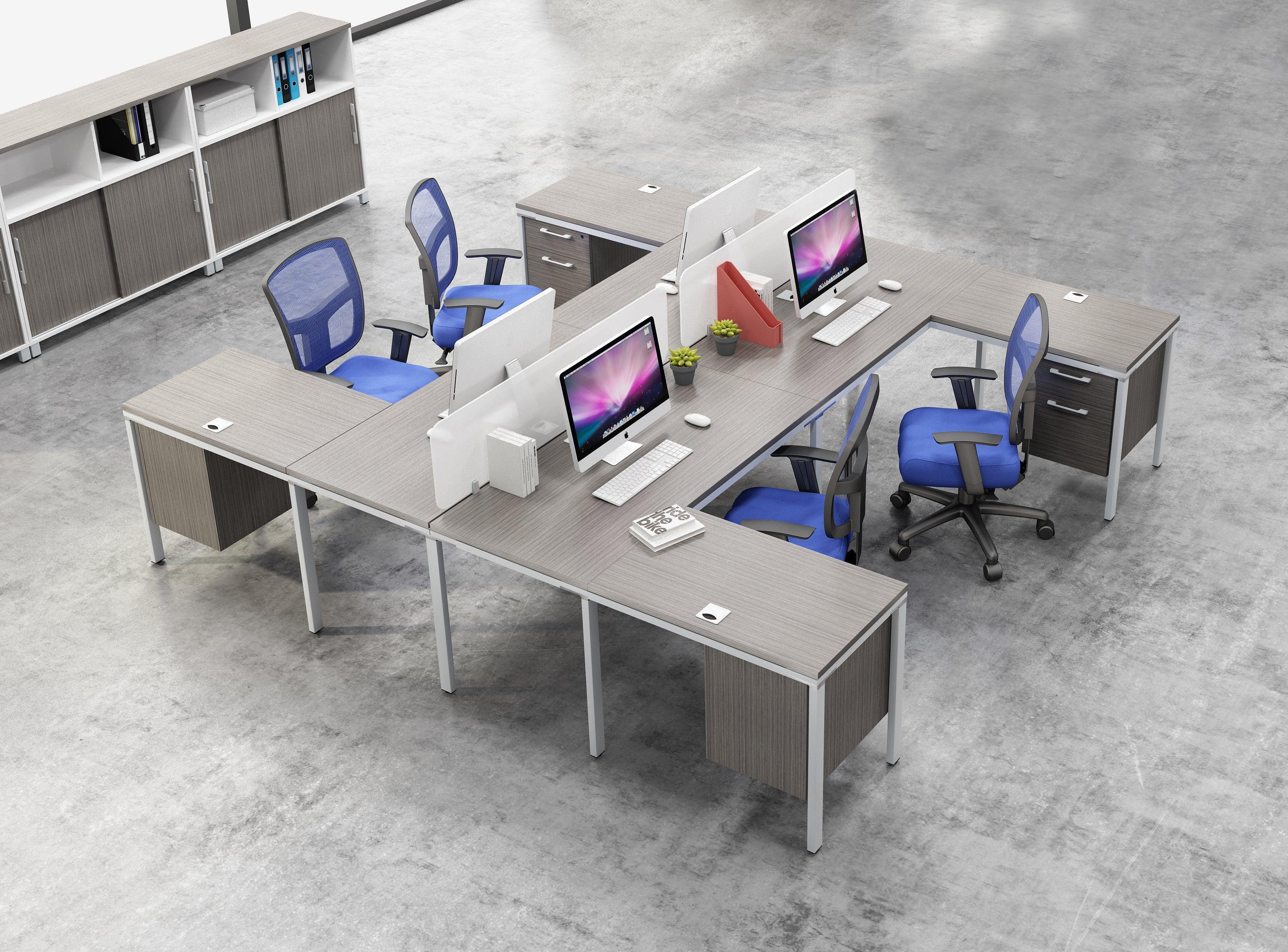 SGSD018 - Simple System 4 Person Facing Double 'L' Desks Benching Workstations