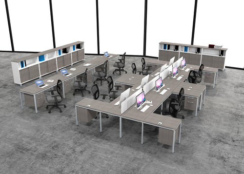 SGSD027 - Simple System 8 Person Double 'L' Shaped Benching Workstations