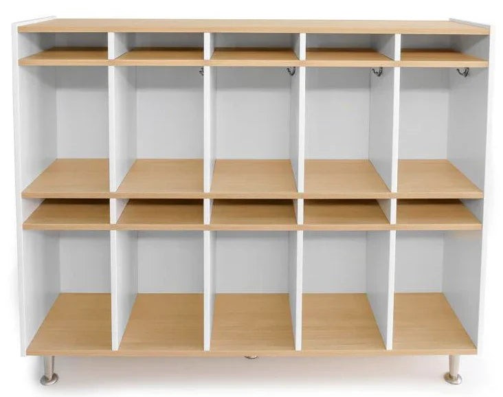 WB1996 - elevatED™ Ten Section Compact Coat Locker by Whitney Bros with 10 vertical cubbies and double-pronged hooks for preschool storage needs.