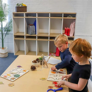 WB1996 - elevatED™ Ten Section Compact Coat Locker by Whitney Bros with 10 cubbies and hooks, ideal for preschool coat and shoe storage.