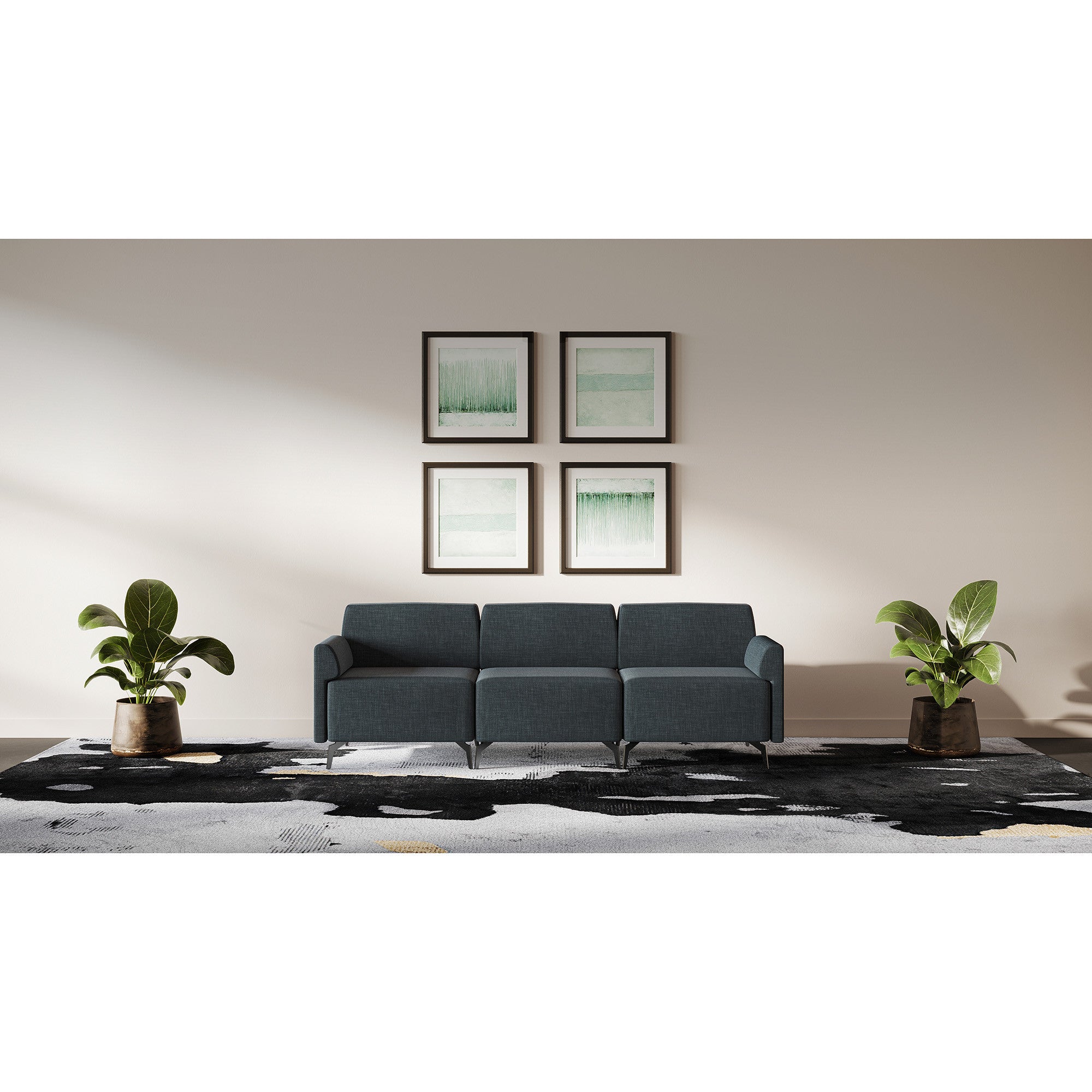 OfficeSource Saxon 3-Seat Modular Reception Sofa Tall Arms 94in
