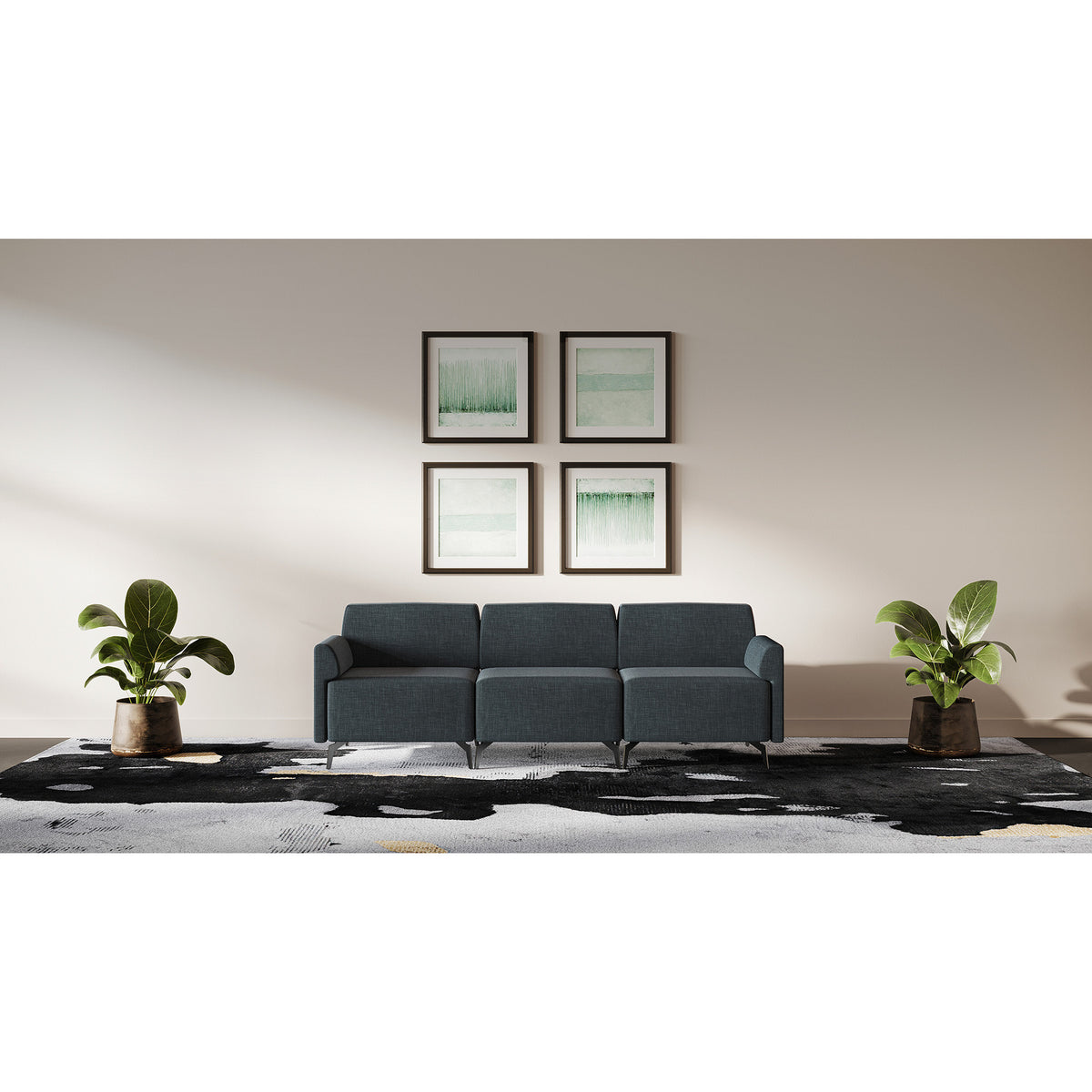 OfficeSource Saxon 3-Seat Modular Reception Sofa Tall Arms 94in