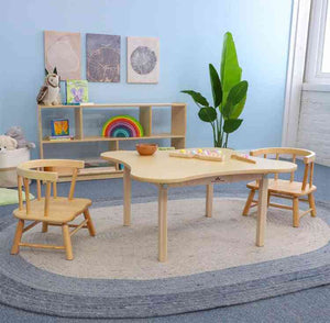 WB7178 - Bentwood Back Maple Toddler Chair 7"H in a preschool setting with matching table, ideal for baby and toddler learning spaces.