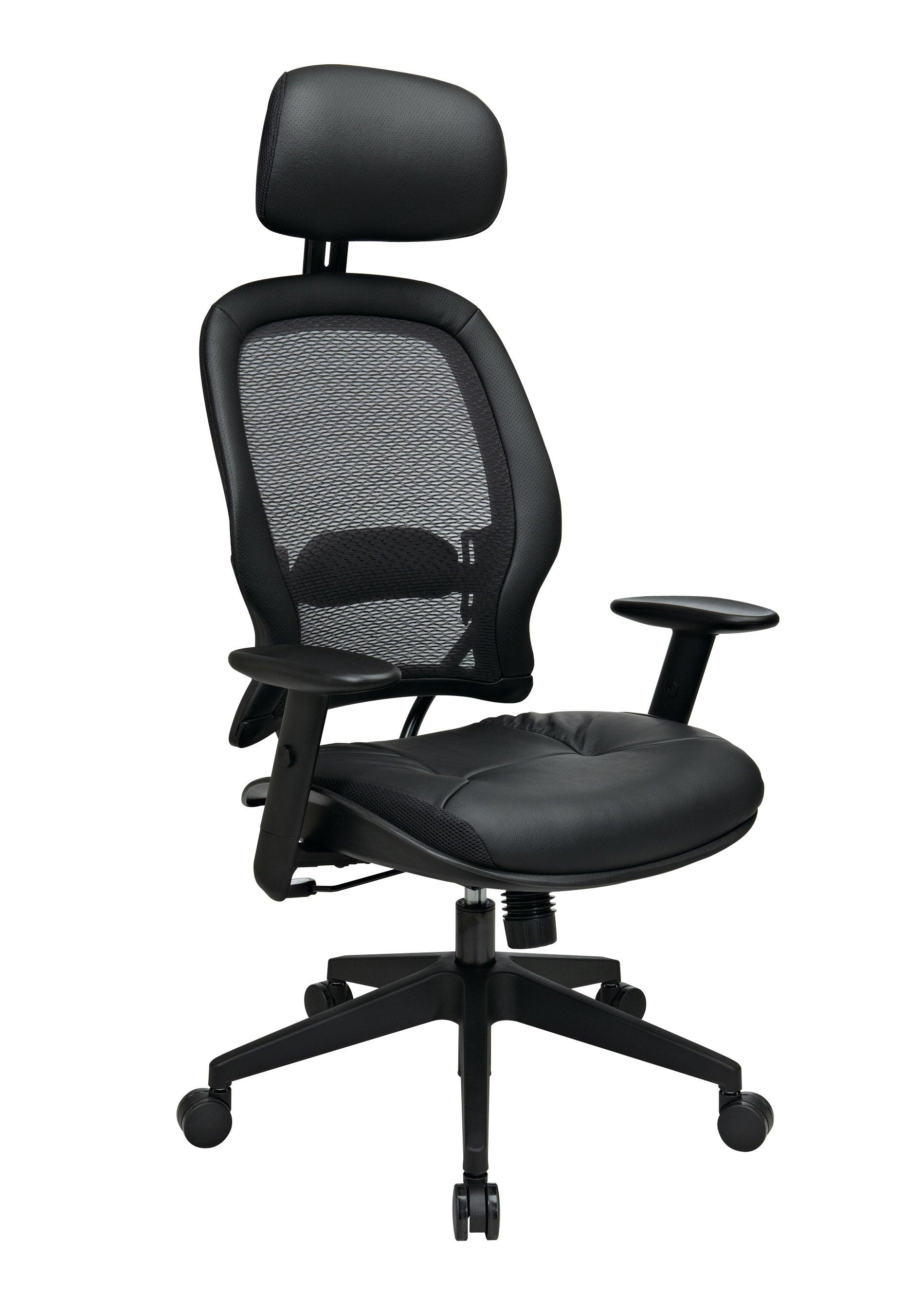 57906E - Air Grid Back Chair with Bonded Leather Seat & Adjustable Headrest by OSP