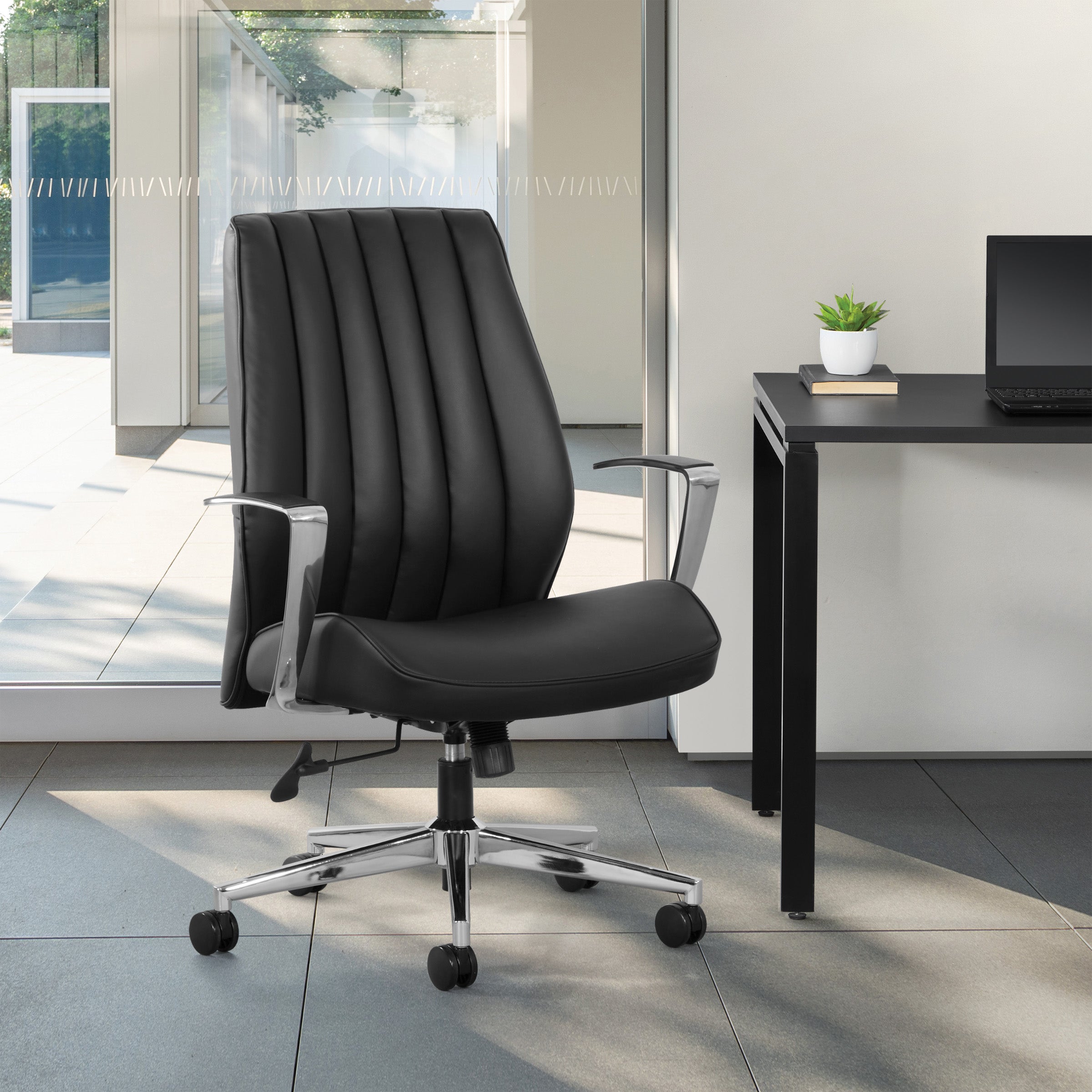 OSP Mid Back Dillon Office Chair with Padded Aluminum Arms & Chrome Base in modern workspace