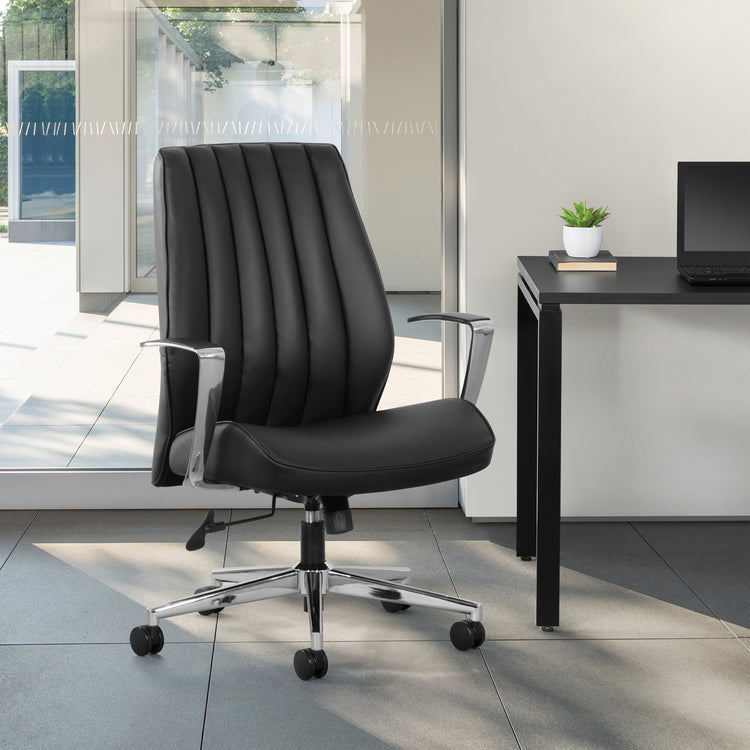 OSP Mid Back Dillon Office Chair with Padded Aluminum Arms & Chrome Base in modern workspace
