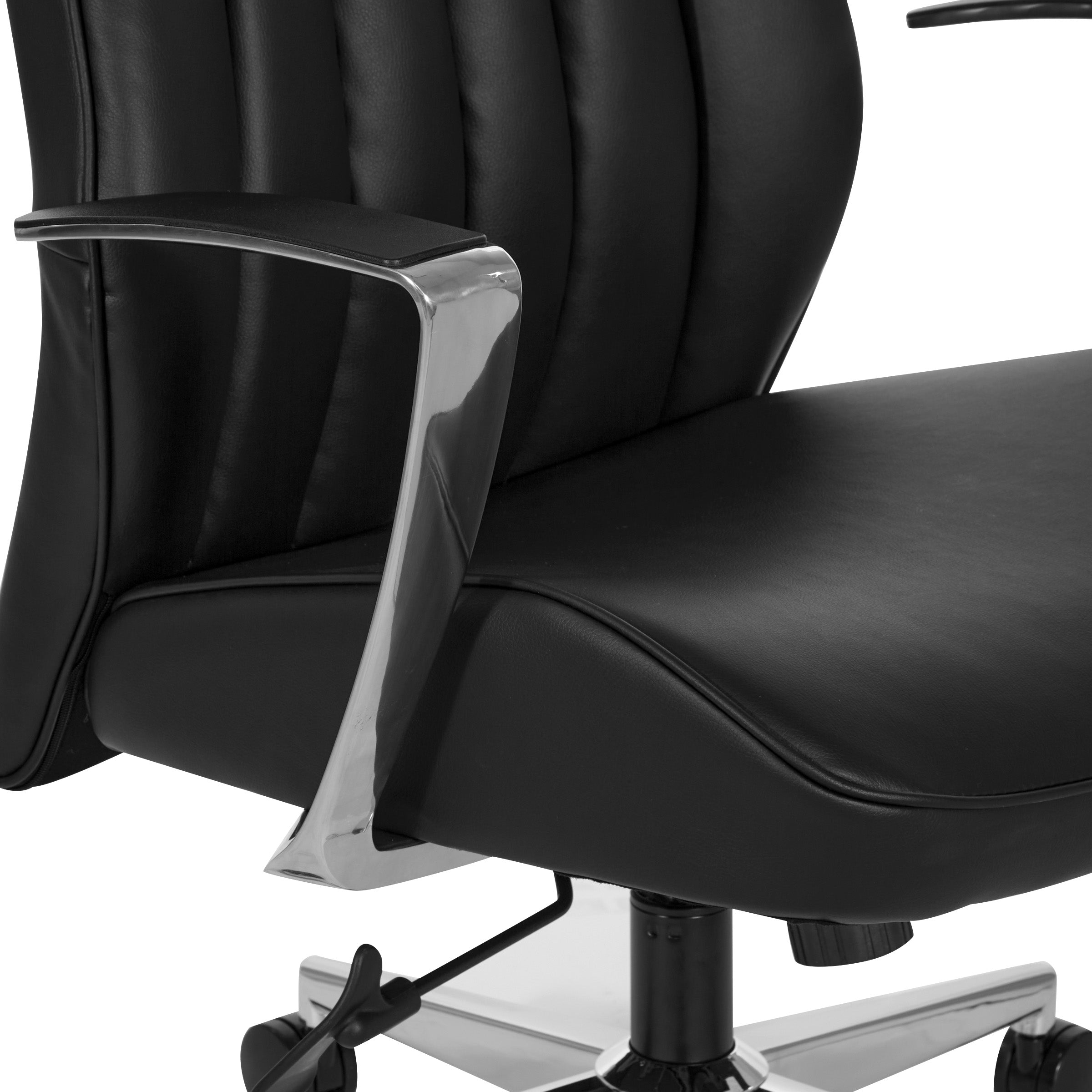 arms closeup of OSP Modern Mid Back Dillon Office Chair with Padded Aluminum Arms & Chrome Base