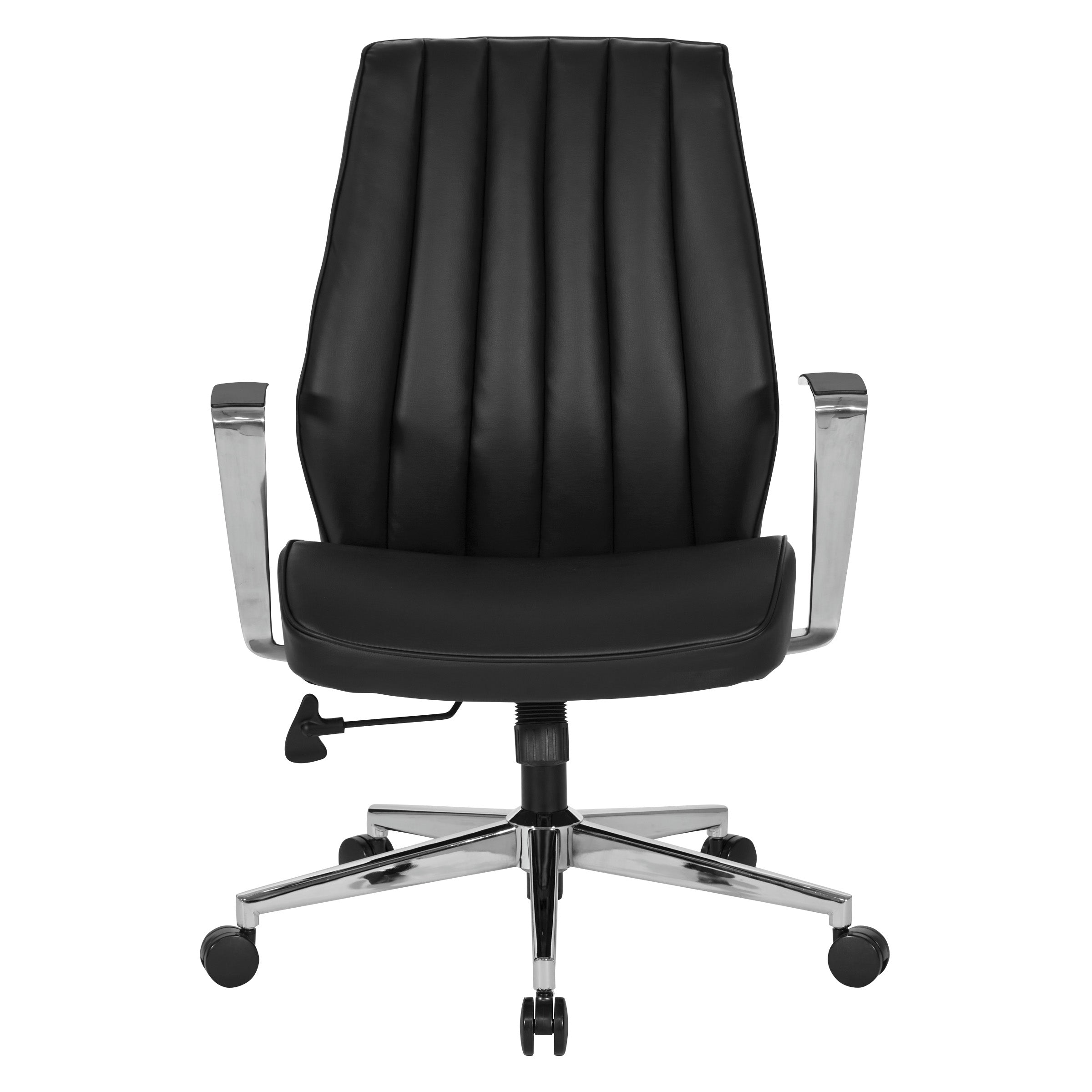 front view of OSP Modern Mid Back Dillon Office Chair with Padded Aluminum Arms & Chrome Base