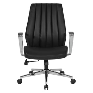 front view of OSP Modern Mid Back Dillon Office Chair with Padded Aluminum Arms & Chrome Base