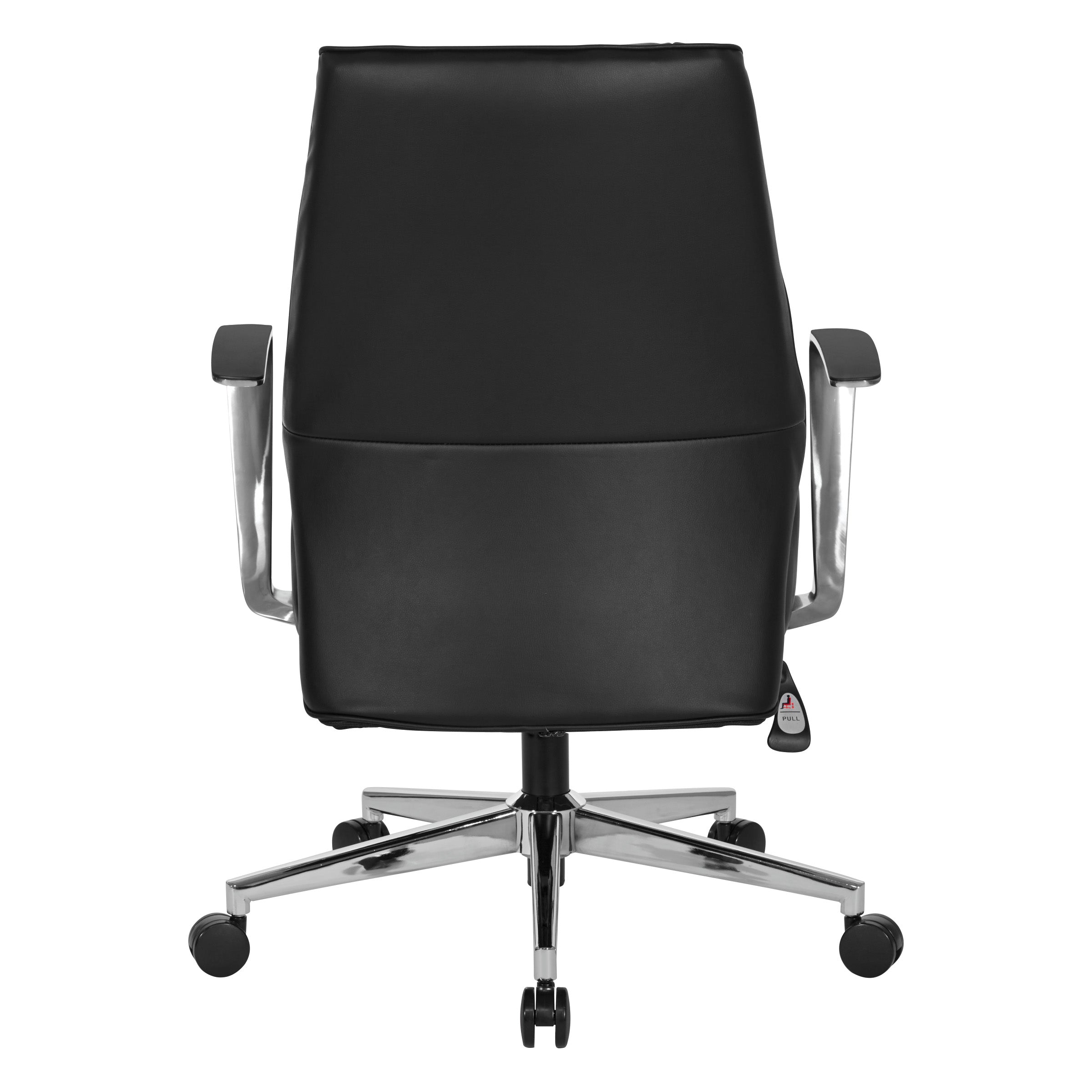 back view of OSP Modern Mid Back Dillon Office Chair with Padded Aluminum Arms & Chrome Base
