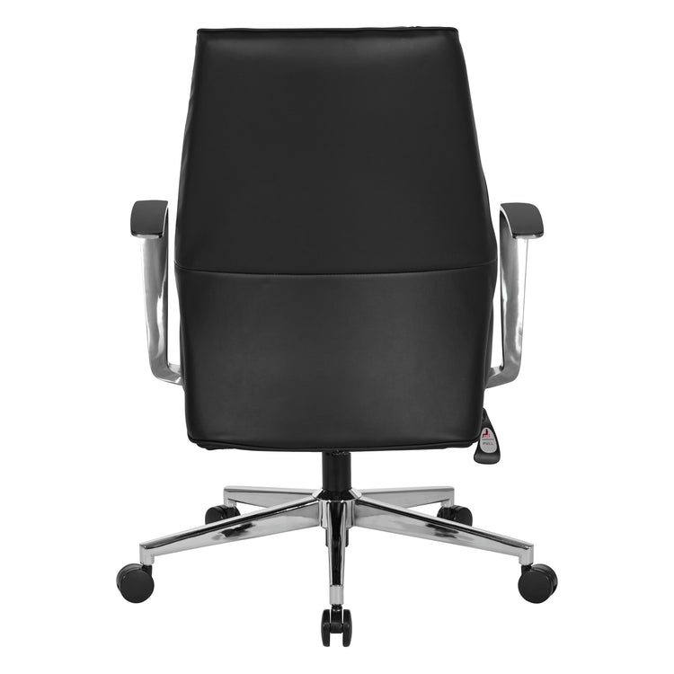 back view of OSP Modern Mid Back Dillon Office Chair with Padded Aluminum Arms & Chrome Base
