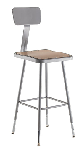 6318HB - NPS 2 pack Adjustable Height Heavy Duty Square Seat Industrial Stools w/Backrest