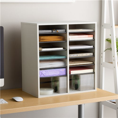 9422 - Wood Adjustable Literature Organizer, 16 Compartment by Safco