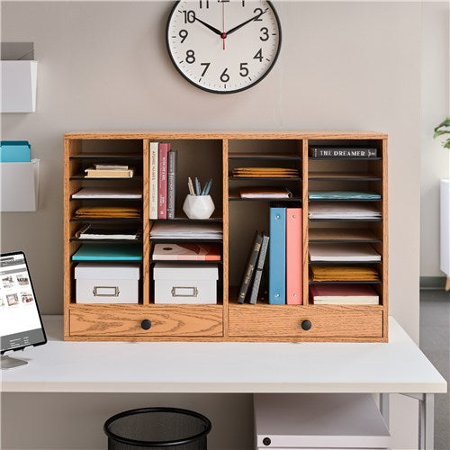 9494 - Wood Adjustable Literature Organizer, 32 Comp W/Drawers by Safco