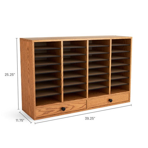 9494 - Wood Adjustable Literature Organizer, 32 Comp W/Drawers by Safco