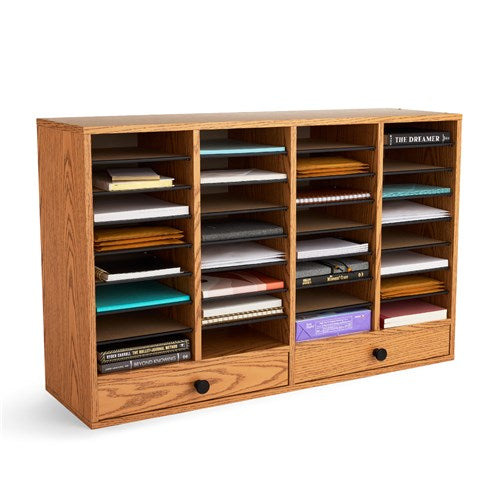 9494 - Wood Adjustable Literature Organizer, 32 Comp W/Drawers by Safco