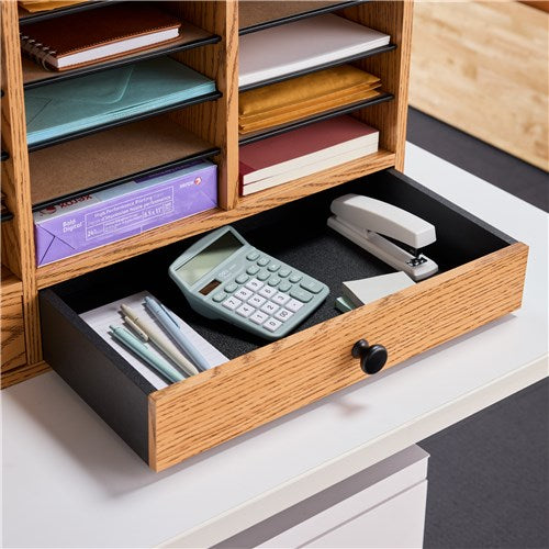 9494 - Wood Adjustable Literature Organizer, 32 Comp W/Drawers by Safco