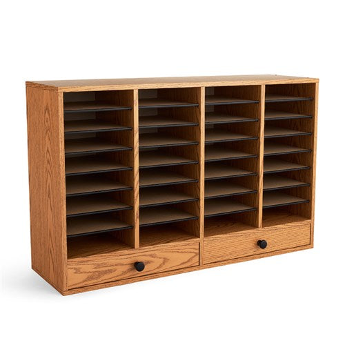 9494 - Wood Adjustable Literature Organizer, 32 Comp W/Drawers by Safco