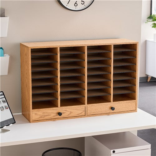 9494 - Wood Adjustable Literature Organizer, 32 Comp W/Drawers by Safco