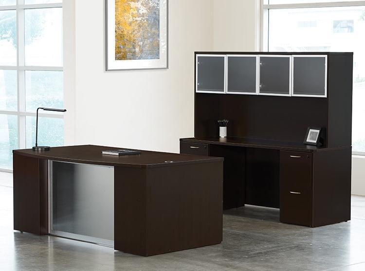 NAPTYP211G - Napa Desk w/Credenza Glass Modesty Step-Front Office Suite by OSP