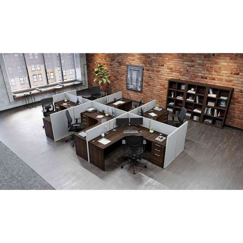 OSTYP308 - OS Laminate L Shaped Desk w/ Inner Curve & Wall Mounted Glass Door Hutch