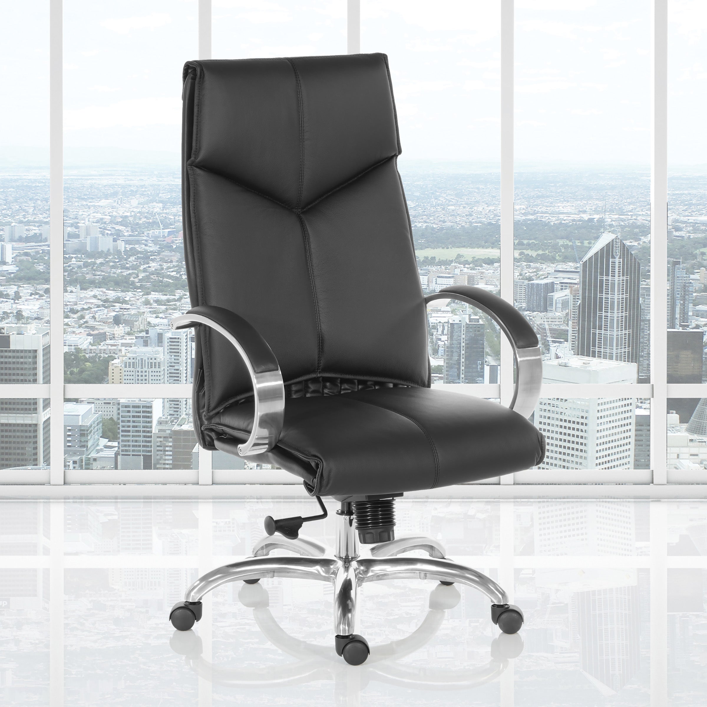 8200 - Deluxe High Back Executive Leather Chair with Chrome Base and Padded Chrome Arms