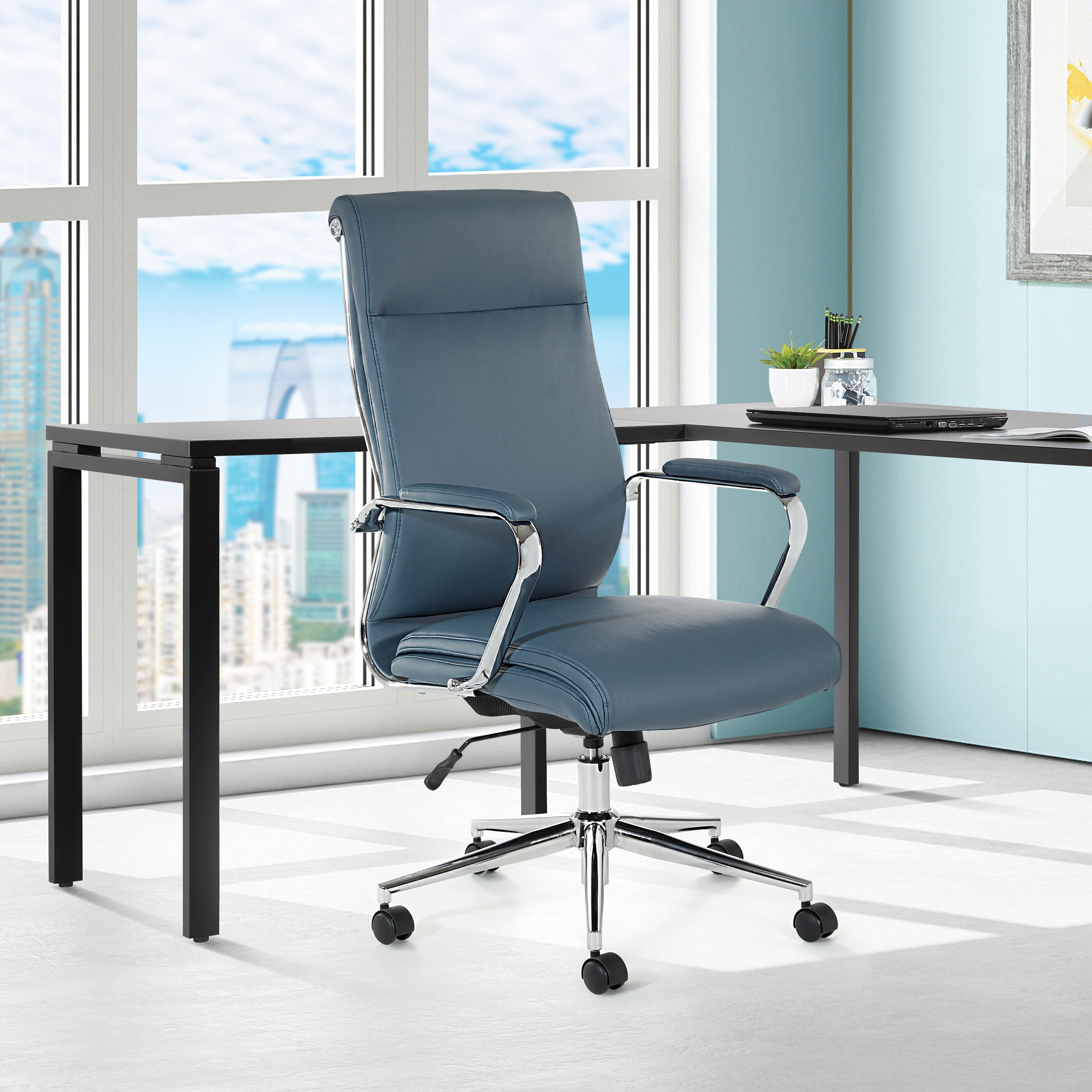 920350C - High Back Manager's Chair with Padded Chrome Arms by OSP