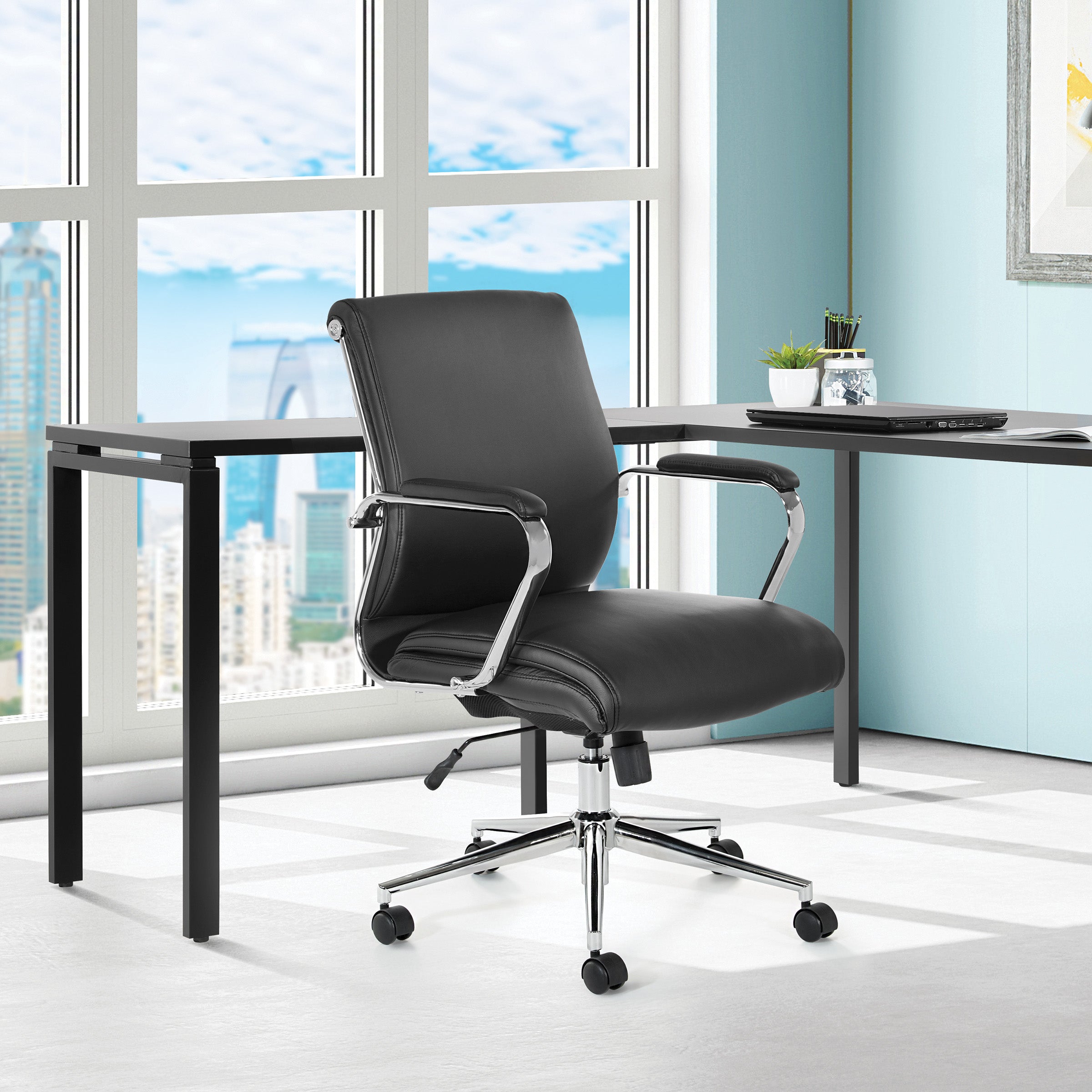 920351C - Mid Back Manager's Chair with Padded Chrome Arms by OSP