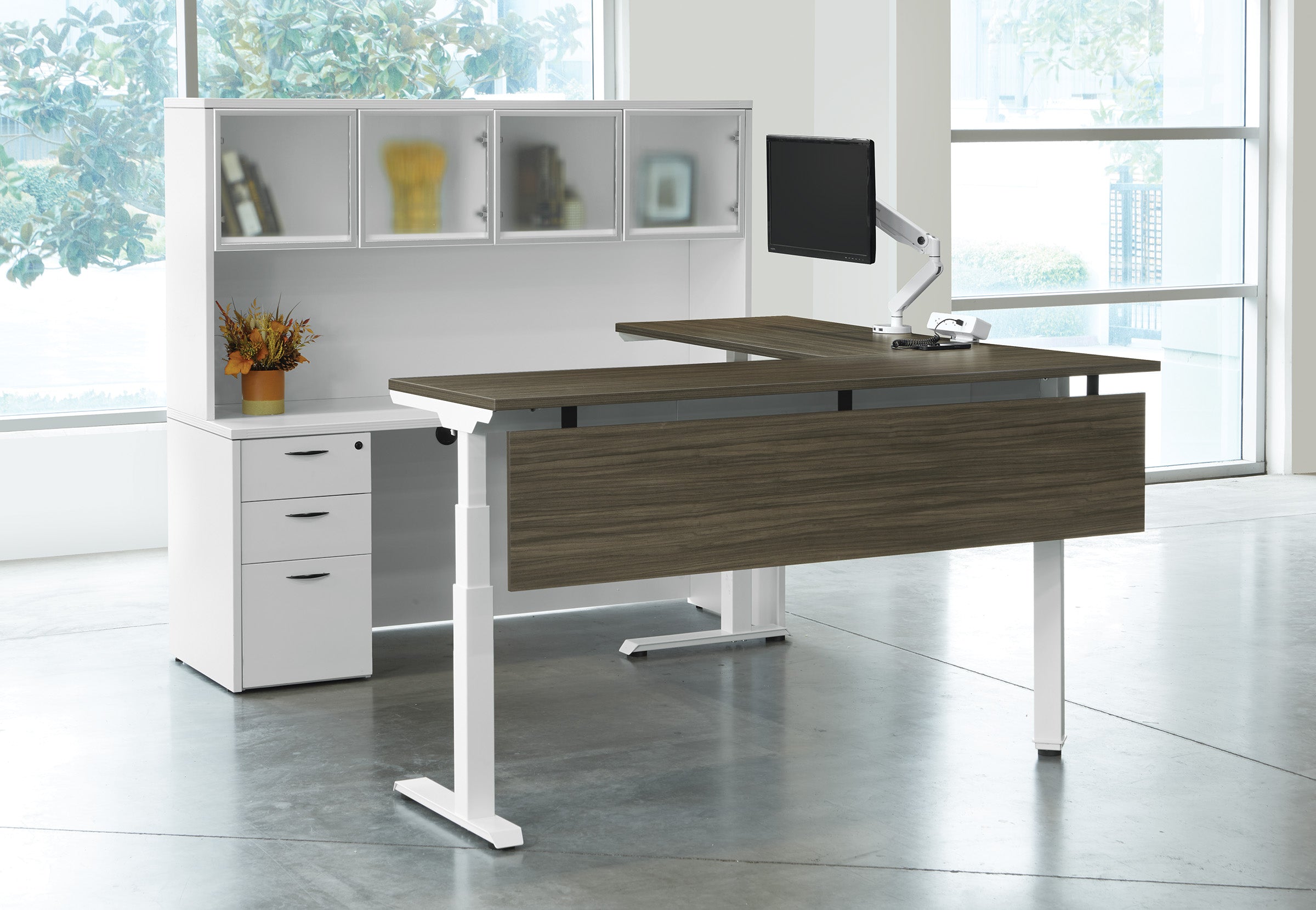 NAP-A336072M - Napa - Ascend Electric Adjustable Height L Shape Desk w/ Credenza & Hutch