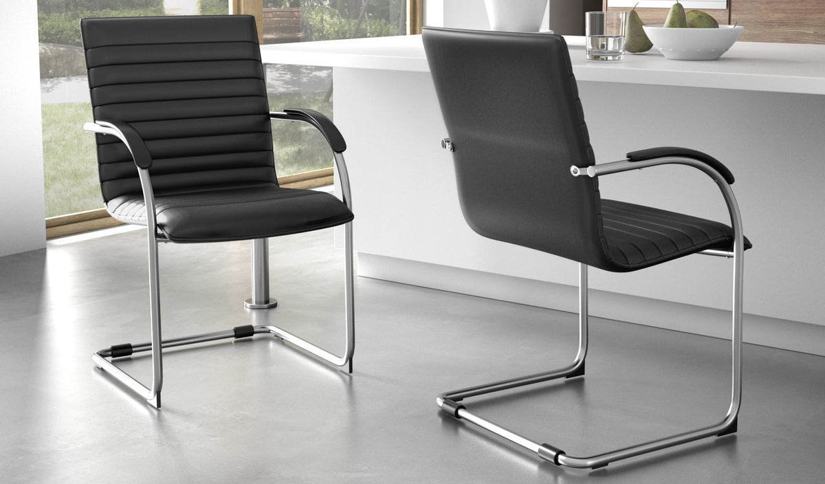 Boss black faux leather modern sled base guest chairs