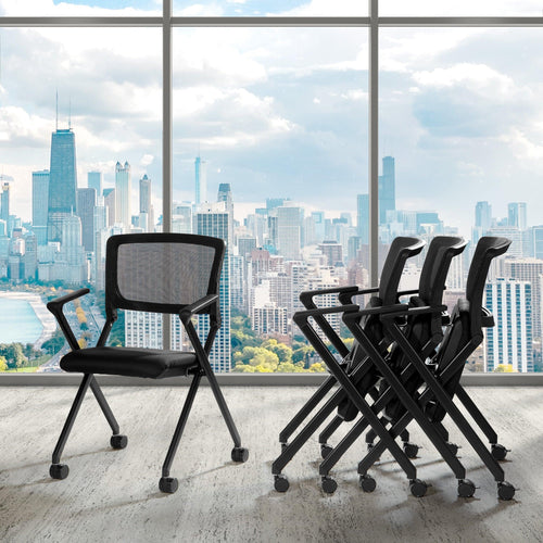 FC8483 - Nesting/Folding Chair w/ Breathable Mesh Back & Black Frame (2-pack)