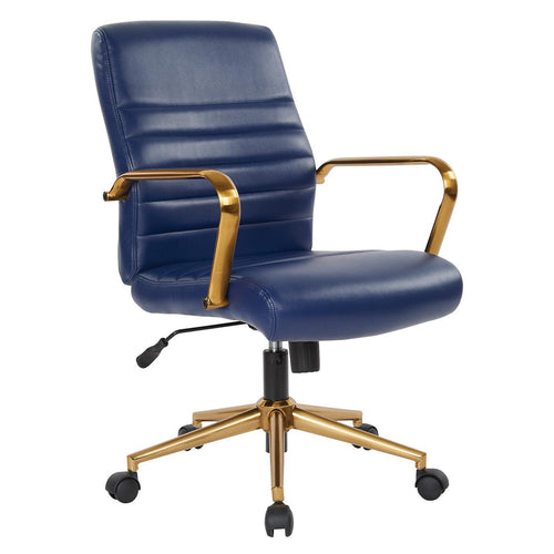 FL22991G - Office Star Modern Mid-Back Baldwin Faux Leather Office Chair w/ Gold Accent