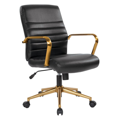 FL22991G - Office Star Modern Mid-Back Baldwin Faux Leather Office Chair w/ Gold Accent
