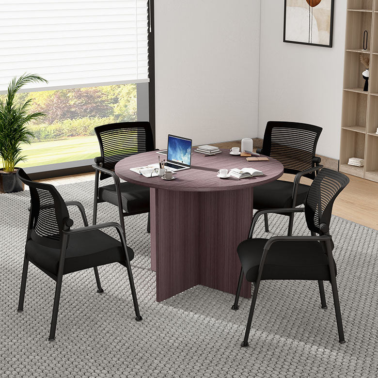 N127 Boss round conference table in driftwood with 4 chairs