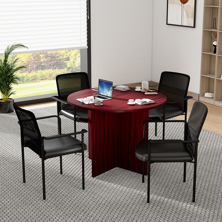 N127 Boss round conference table in mahogany with 4 chairs