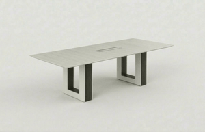Modern 8ft conference table with open-frame pedestal bases in Blanco color