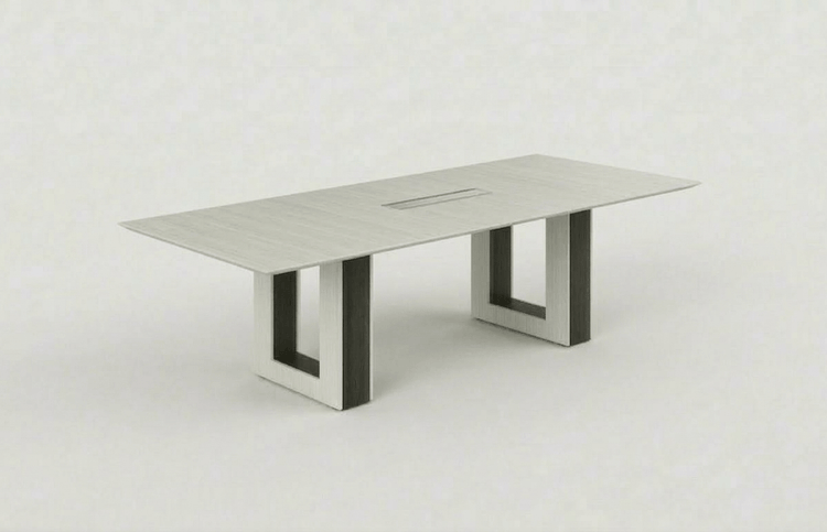 Modern 8ft conference table with open-frame pedestal bases in Blanco color