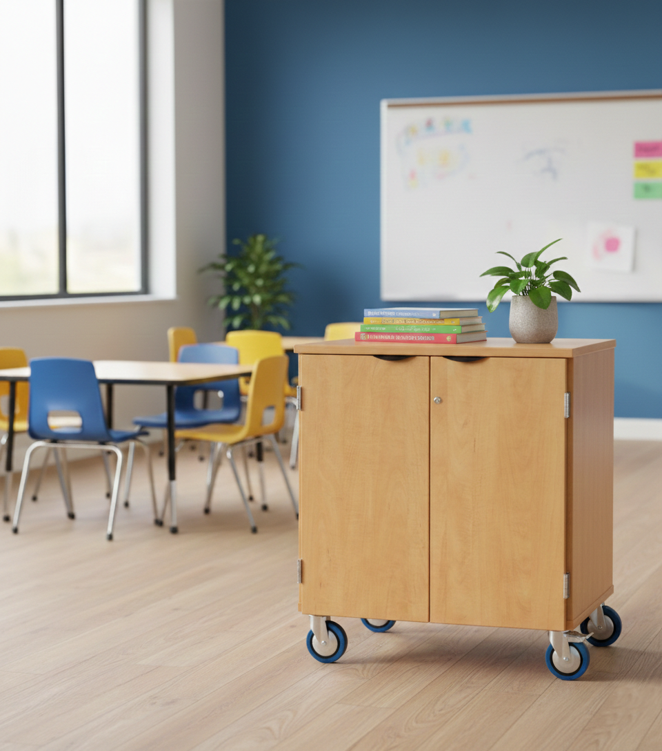 Candex Deluxe Wood Heavy-Duty Mobile Storage Cabinet, Counter Height  for an educational facility