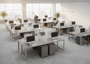 Candex modular large office layout with 4-person benching workstations with privacy dividers