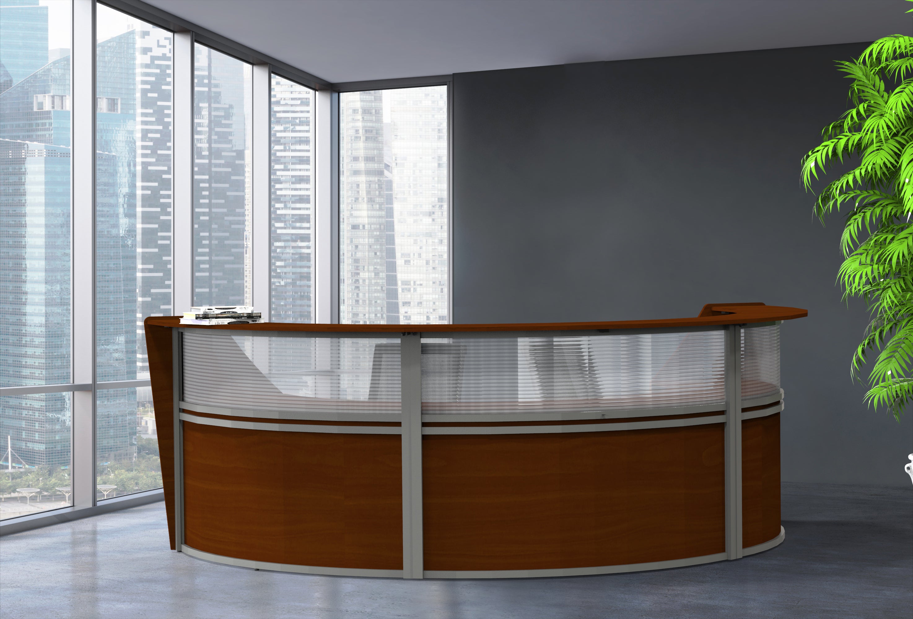 ZU317 - Curved Reception Desk w/Acrylic Panel, Triple Unit by Linea Italia