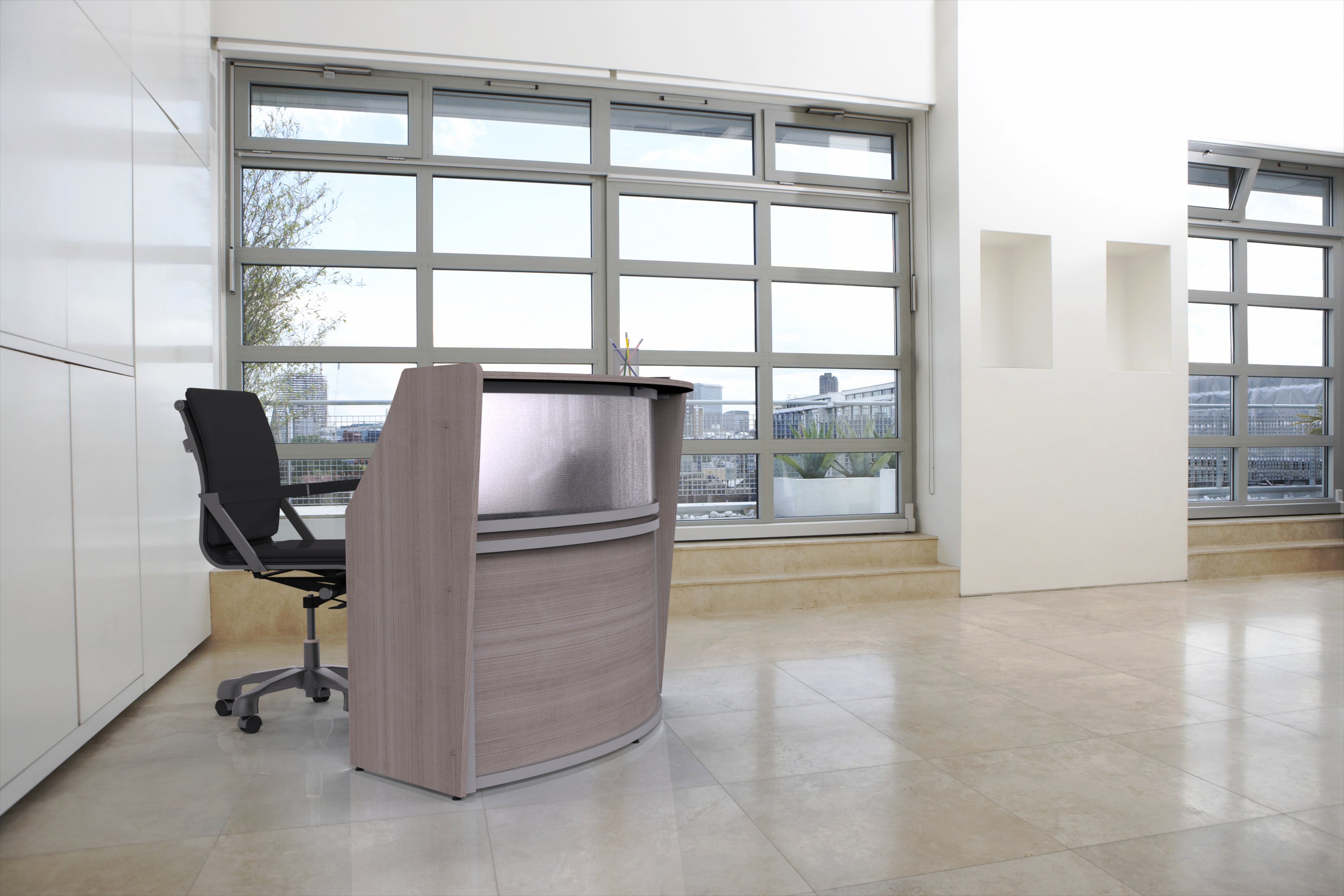 ZU310 - Curved Reception Desk w/Acrylic Panel, Single Unit by Linea Italia